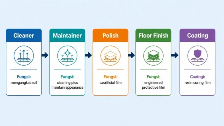 perbedaan cleaner maintainer polish floor finish dan coating dalam karakter chemical cleaning
